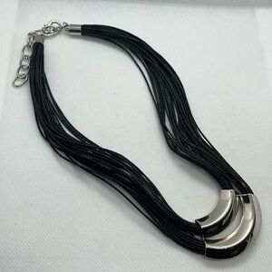 Multi Strand Black and Silver Necklace Waxed Black String Necklace